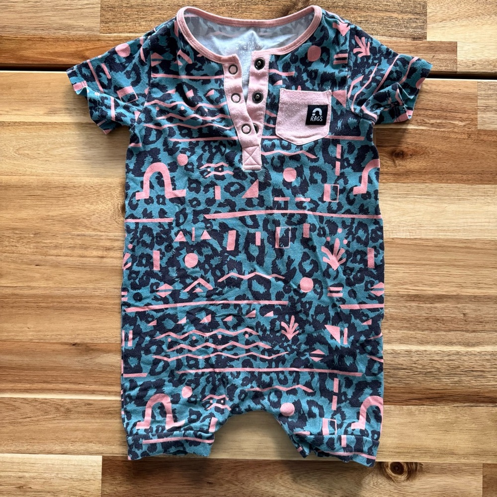 RAGS Turquoise, Black and Pink 90s Patterned Romper